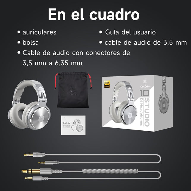 Oneodio over Ear Headphone, Studio Monitor & Mixing DJ Stereo Headsets with 50Mm Neodymium Drivers, Foldable Lightweight Headphones with Share Port and Mic for Recording Podcast Guitar PC TV (Silver)
