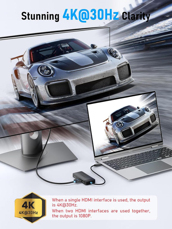 Lemorele 6-In-1 USB C Docking Station Monitor with Dual HDMI 4K30Hz Display