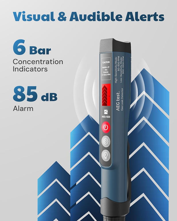 1223 Gas Leak Detector with Visual & Audible Alarm, Built-In Light, Natural Gas Detector to Locate Combustible Leak Sources like Methane, Propane for Home and RV