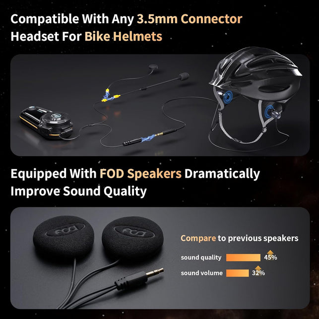 FODSPORTS FX8 Pro Motorcycle Communication Systems with Customized HRSQS Speakers, Dual-Chip Audio Multitasking, One-Click Fast Pairing, Music Sharing, FM 8 Riders Group Intercom, 2 Pack