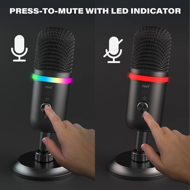 WMT USB Microphone - Condenser Gaming Microphone for Pc/Mac/Ps4/Ps5/Phone- Cardioid Mic with Brilliant RGB Lighting Headphone Output Volume Control, Mute Button, for Streaming Podcast Youtube Discord