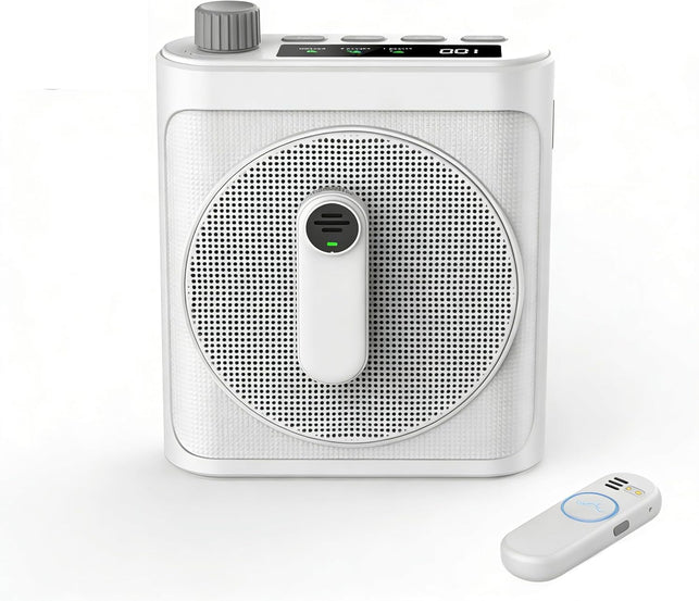 15W Wireless Voice Amplifier with 2 Magnetic Lavalier Mics & Noise Reduction - Bluetooth 5.3 PA System for Teachers, Tour Guide, Yoga - 15H Rechargeable Battery, Waist-Mount Design (White)