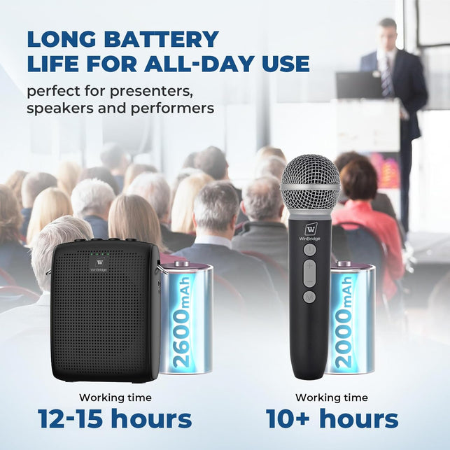 Winbridge Wireless Voice Amplifier with Microphone for Teachers, Portable PA System with Bluetooth Handheld Mic, Portable Speaker Mic Set, Cardioid Pickup for Classroom, Outdoor, Public Speaking WB009