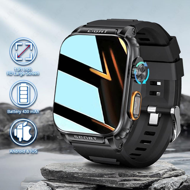 Zodvboz Military Smart Watches for Men(Answer/Make Calls) with LED Flashlight 6-8M,430Mah Extra Long Life Battery,1.91’’ HD IPS Display 72+Sport Mode 5ATM Waterproof Sports Smartwatch for Android Ios