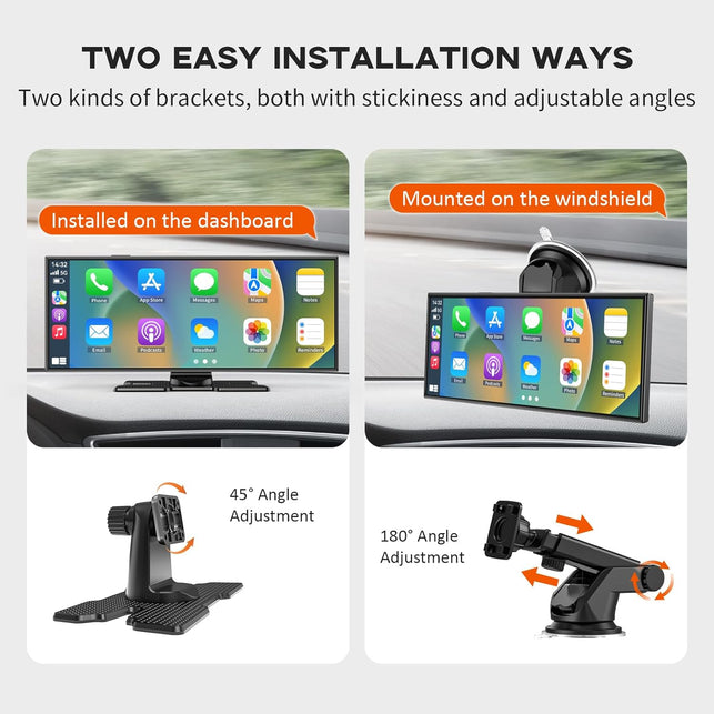 Largest 11.5" Portable Apple Carplay Screen for Car, 4K Wireless Car Play & Android Auto, Upgrade Touchscreen with Dash Cam,App Control/Loop Recording/Backup Camera/Mirror Link/Gps/Fm for All Vehicles