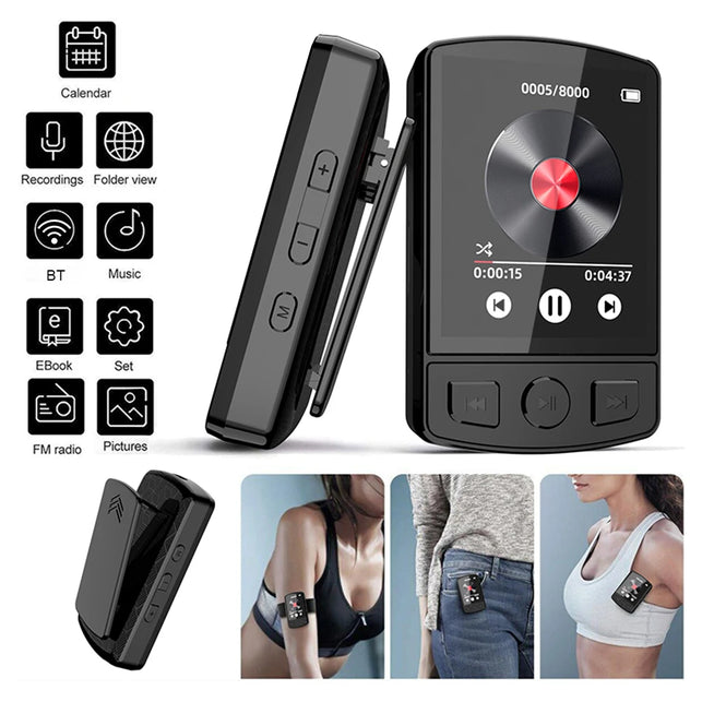 MP3 Player Portable Sport Clip Walkman Hifi Sound Bluetooth-Compatible 5.2 Student Walkman 1.8Inch Screen with FM Radio E-Book