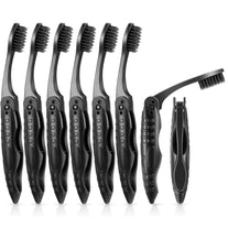 8 Packs Individually Wrapped Black Travel Folding Toothbrush for Travel and Camping Portable Charcoal Toothbrush with Soft Medium Bristles for School