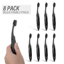 8 Packs Individually Wrapped Black Travel Folding Toothbrush for Travel and Camping Portable Charcoal Toothbrush with Soft Medium Bristles for School