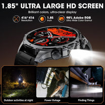 Military Smart Watch for Men, 1.85'' HD Large Screen Smartwatch, Flashlight/5Atm Waterproof/800Mah/100+ Sports Fitness Tracker Watch, Pedometer Mens Smart for Android Iphone Compatible AK75 Silver
