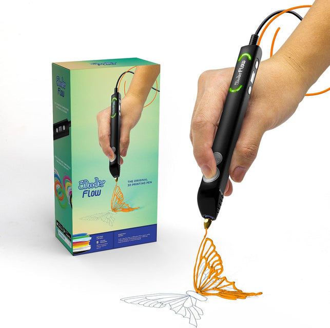 3Doodler Flow 3D Printing Pen for Teens, Adults & Creators – Black, with Free Refill Filaments, Stencil Book & Guide, 3.1 X 10.74 X 4.44 Inches