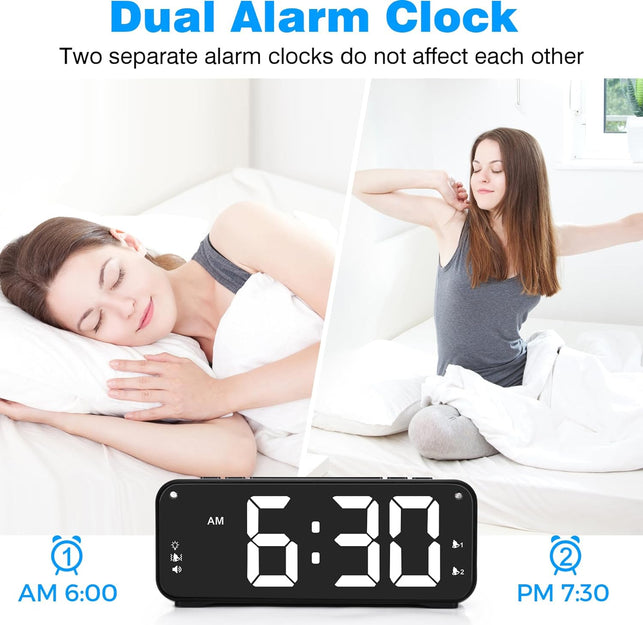 Loud Alarm Clock for Heavy Sleepers Adults, Dual Alarm Clock with Bed Shaker, Digital Vibrating Alarm Clock for Bedrooms, 6.5″Large Display with Dimmer, Snooze & 12/24H & Battery Backup
