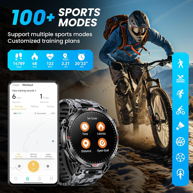 Military Smart Watch for Men Gps/Compass,Gpt,1.56"Amoled Screen,110+ Sports