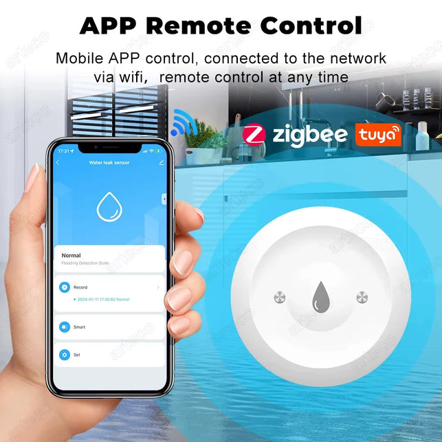 TUYA Zigbee Water Leak Detector Water Flood Sensor Smart Life APP Remote Monitoring Flood Alarm Overflow Security Protection