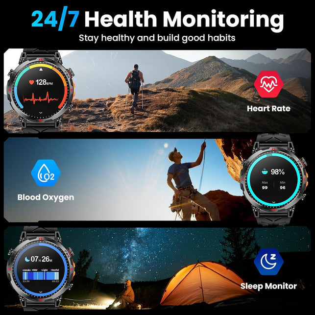 Military Smart Watch for Men Gps/Compass,Gpt,1.56"Amoled Screen,110+ Sports