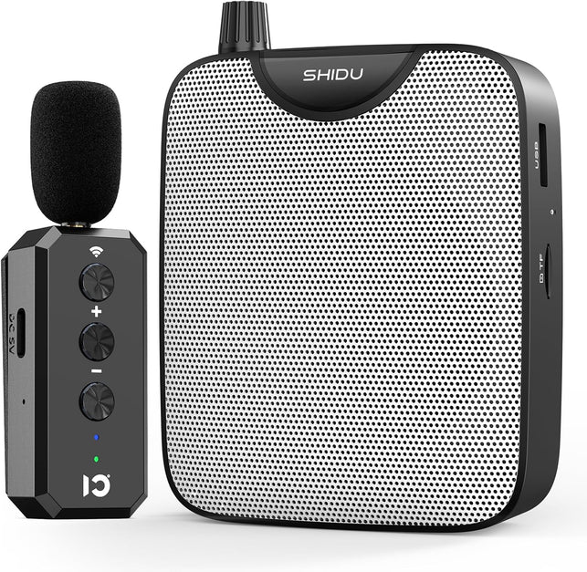 SHIDU 35W Power Voice Amplifier with Bluetooth Wireless Lavalier Microphone, Portable Teacher Mic with Speaker Personal Clip on Microphone System for Teacher Meeting Training-M500 (Black)