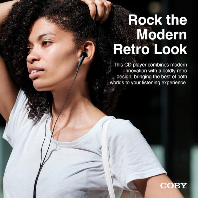 Coby Portable CD Player with Headphones, FM Radio and MP3 Compatible, LCD Display, 60-Second Anti-Skip Protection, Shockproof Design for Easy Travel, Includes Micro USB Cable for Charging