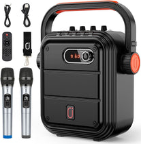 JYX 66BT Karaoke Machine with 2 UHF Wireless Microphones, Portable Bluetooth PA System with Shoulder Strap, Subwoofer Support TWS, Radio, AUX In, REC, Bass&Treble for Party/Meeting/Adults/Kids