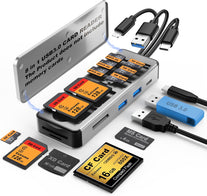 8In1 SD Card Reader,Aluminum Multi Memory Card Carrying Box SD/TF/CF/MS/XD/USB3.0 * 2 Port Card Reader Adapter for Phone/Pad/Pc/Laptop/Usb C and USB a Devices,No Application Required Plug and Play