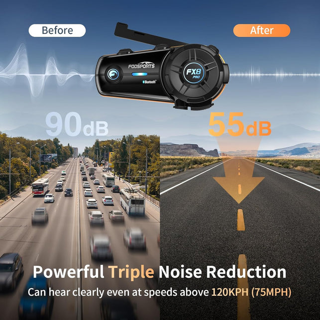 Fodsports FX8 Pro Motorcycle Communication Systems with Customized HRSQS Speakers, Dual-Chip Audio Multitasking, One-Click Fast Pairing, Music Sharing, FM 10 Riders Group Intercom, 1 Pack