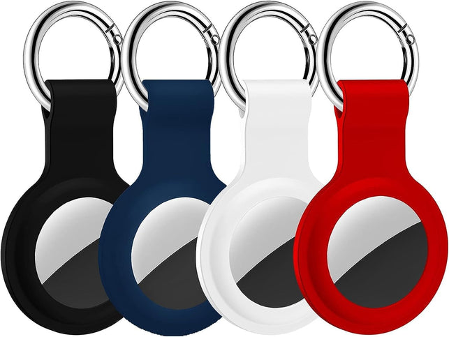 HATALKIN Airtag Case, Compatible with Airtag Case Holder Silicone Key Ring/Chain (Black+Blue+White+Red)