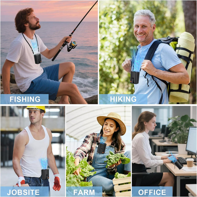 AI Portable Personal Waist Neck Rechargeable Fan, 3-Speed ​​10000RPM Brushless Motor Desktop Fan Hands-Free Neck Hanging Fans, 20-Hour Runtime, Wearable Portable Fans for Camping and Worksites