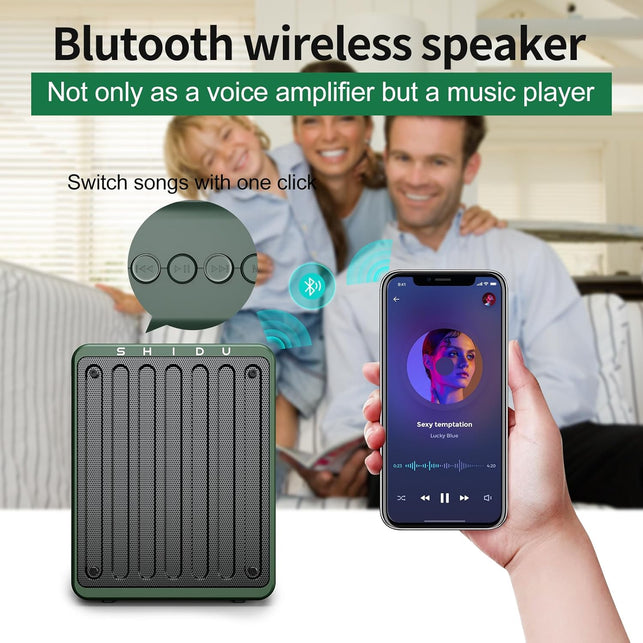 SHIDU Wireless Voice Amplifier for Teachers with Bluetooth Headset Microphone Portable PA System for Tour Guides Coaches Yoga Fitness Instructors (Green)