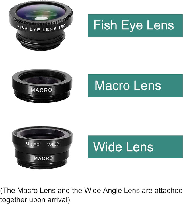 Ailun iPhone Lens,3 in 1 Clip On 180 Degree Fish Eye Lens+0.65X Wide Angle+10X Macro Lens,Universal HD Camera Lens Kit for iPhone 7/6s/6s Plus/6/SE/5/