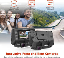 Pruveeo C2 Dash Cam with Infrared Night Vision, Dual 1080P Front and Inside, Dash Camera for Cars Truck Taxi