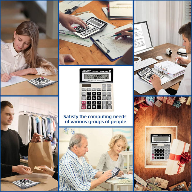 Calculator, Standard Function Desktop Calculator with 12-Digit Large LCD Display and Big Sensitive Computer Keys, Solar Battery Dual Power Calculator，Easy to Use Basic Calculator