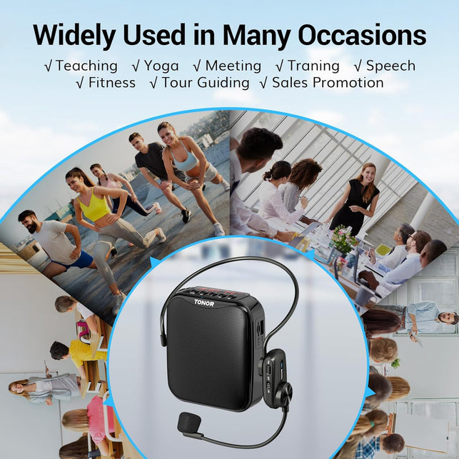 TONOR Voice Amplifier for Teachers, 15W Bluetooth Voice Amplifier with Wireless Headset Mic, Portable Megaphone Speaker Rechargeable PA System 82Ft for Teaching, Speaking, Fitness Instructors K11