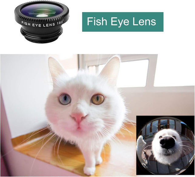 Ailun iPhone Lens,3 in 1 Clip On 180 Degree Fish Eye Lens+0.65X Wide Angle+10X Macro Lens,Universal HD Camera Lens Kit for iPhone 7/6s/6s Plus/6/SE/5/