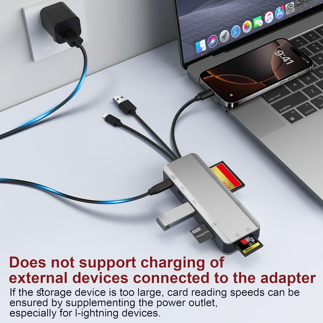 8In1 SD Card Reader,Aluminum Multi Memory Card Carrying Box SD/TF/CF/MS/XD/USB3.0 * 2 Port Card Reader Adapter for Phone/Pad/Pc/Laptop/Usb C and USB a Devices,No Application Required Plug and Play