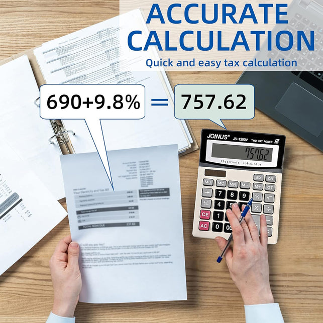 Calculator, Standard Function Desktop Calculator with 12-Digit Large LCD Display and Big Sensitive Computer Keys, Solar Battery Dual Power Calculator，Easy to Use Basic Calculator