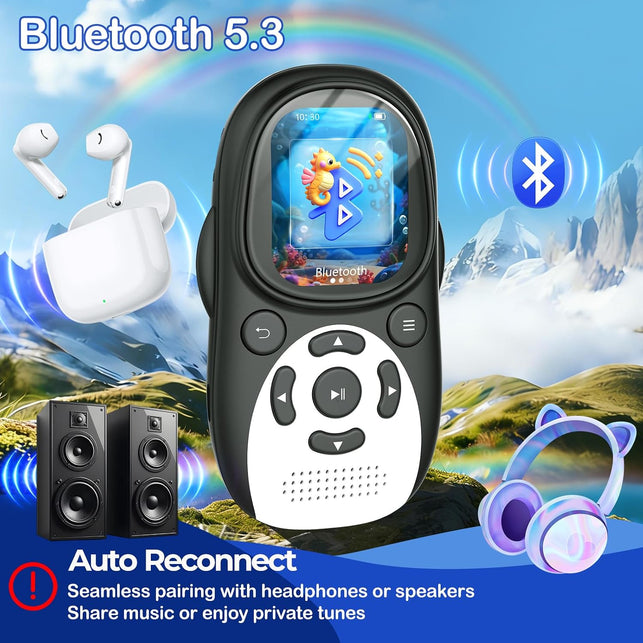 64GB Kids MP3 Player with Bluetooth 5.3, Cute Penguin, Speaker