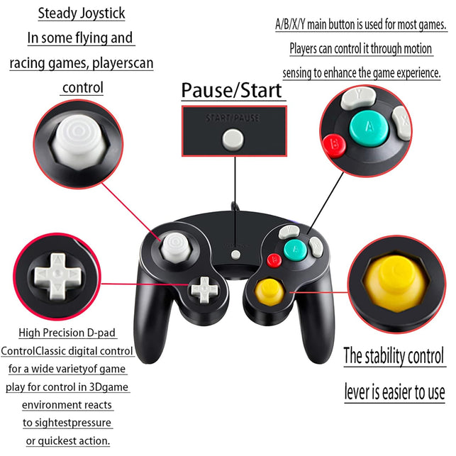 Luklihe Gamecube Controller,Ngc Wired Game Controllerfor Compatible with Nintendo Wii Black