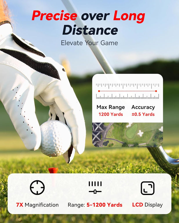 REDTIGER 1200 Yards Golf Range Finder with Slope, 7X Magnification