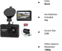 Dash Cam Front and Rear, Mini Dash Cam 1080P Full HD with 32GB SD Card, 2.45 Inch IPS Screen, 2 Mounting Ways, Night Vision, WDR, Accident Lock, Loop Recording, Parking Monitor