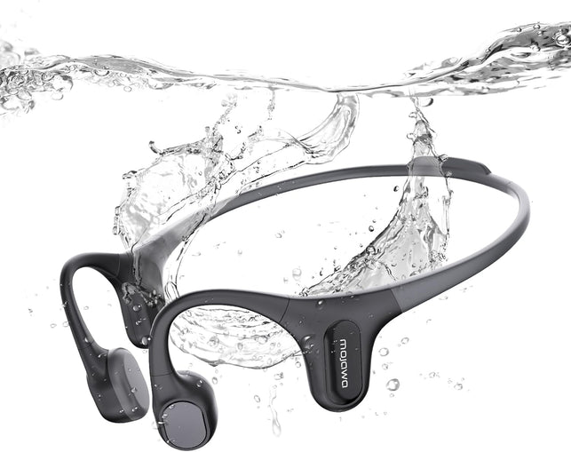 Run plus Bone Conduction Headphones, IP68 Waterproof Swimming Headphones, Open Ear Bluetooth Headphones with Mic and 32GB MP3, Wireless Sports Headphone for Running, Swimming, Cycling, Black