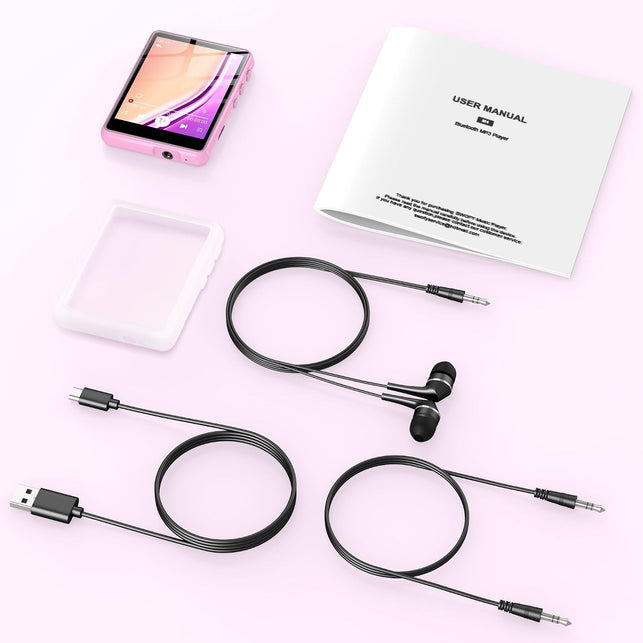 128GB MP3 Player with Bluetooth 5.4 - SWOFY M4 Portable Music Player with Hifi Speaker, 2.4" Touch Screen with Voice Recorder, FM Radio,E-Book, Support up to 512GB SD Card Earphones Included Pink