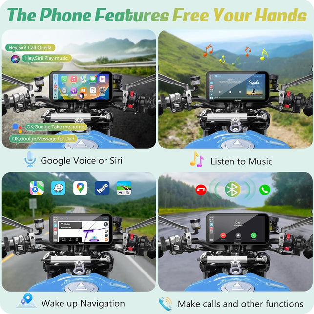 Carpuride W603D Motorcycle GPS Carplay Screen, Wireless Carplay & Android Auto for Moto, with HD 1080P Dual Cameras, Remote Control，6.3" Waterproof Touchscreen, BT Trans, Loop Recording, Navigation