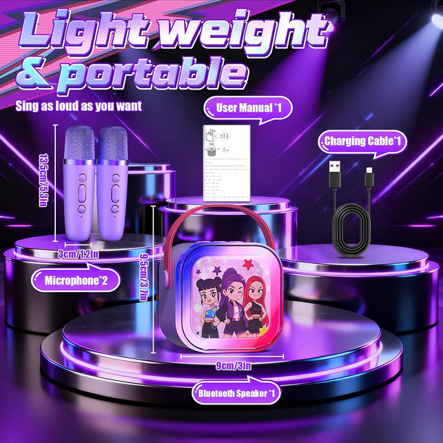Mini Karaoke Machine for Kids Ages 3-12: Portable Bluetooth Speaker with 2 Wireless Microphone, LED Light Show for Kids 3 4 5 6 7 8 9 10 Year Old Girls Toys Birthday Gifts Toddler