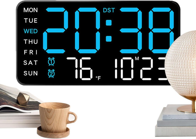 Digital Wall Clock Battery Operated Large Led Temperature Display Decor