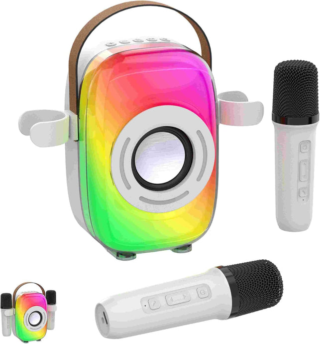 Mini Karaoke Machine for Kids Adults, Portable Bluetooth Microphone Singing Speaker Karaoke Player 5 Sound Effects with 2 Wireless Mic and Stand Birthday Gifts for Girls Boys Family Home Party