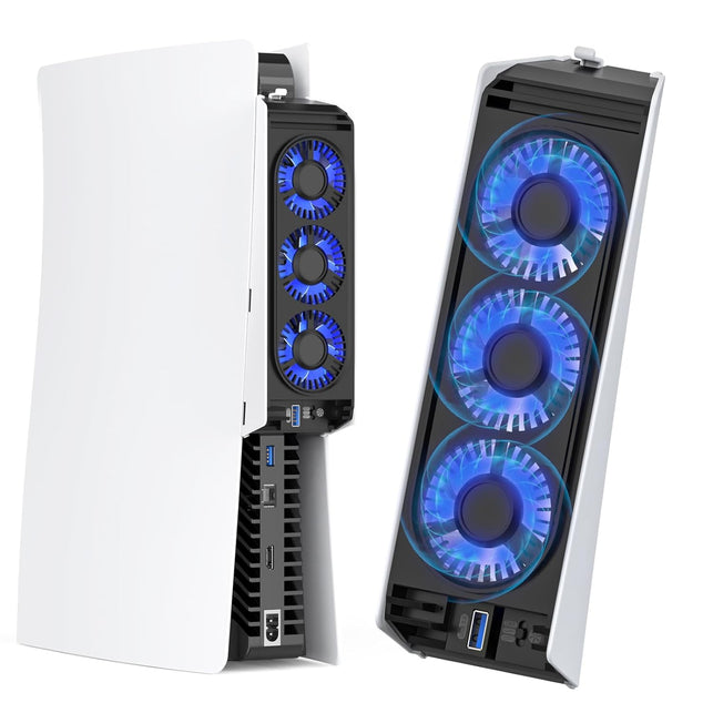 For PS5 Cooling Fan with Led Light,Quiet Efficient Cooling Accessories for PS5 HUIJUTCHEN Upgraded Cooler Fan for Playstation 5 Disc/Digital with USB 3.0 Port,2 Level Speed (Not for PS5 Slim/Pro)