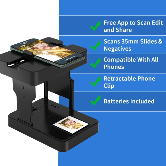 Mobile Film Scanner 35Mm, Slide & Negative Scanner Slide Viewer Converts 35Mm Slides & Negatives to Digital Photos (2AA Batteries Included) Black