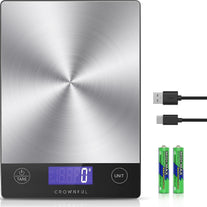 Crownful Food Scale - 15Kg Digital Kitchen Scale, Rechargeable, Sliver