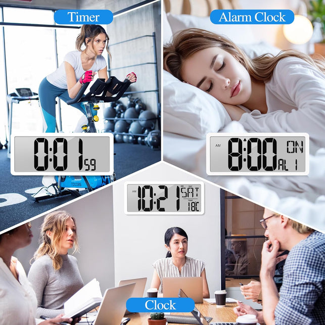 15.2" Large Digital Wall Clock Battery Operated with Jumbo Numbers, Temperature and Date - Easy to Read and Set, Auto DST(NOT INCLUED)