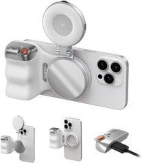 TELESIN Fun Shot Magnetic Phone Camera Grip + C03 Magnetic Selfie Light (Silver) Bundle Kit Compatible with Iphone Magsafe & Android, Creator Kit for Selfies/Photography/Tiktok/Zoom Calls/Video