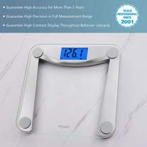 Vitafit Digital Bathroom Scale for Body Weight,Weighing Professional since 2001,Extra Large Blue Backlit LCD and Step-On, Batteries Included, 400Lb/180Kg,Clear Glass,Silver