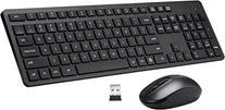 Wireless Keyboard and Mouse Combo, 2.4G Silent Cordless Keyboard Mouse Combo for Windows Chrome Laptop Computer PC Desktop, 106 Keys Full Size with Number Pad, 1600 DPI Optical Mouse (Black)